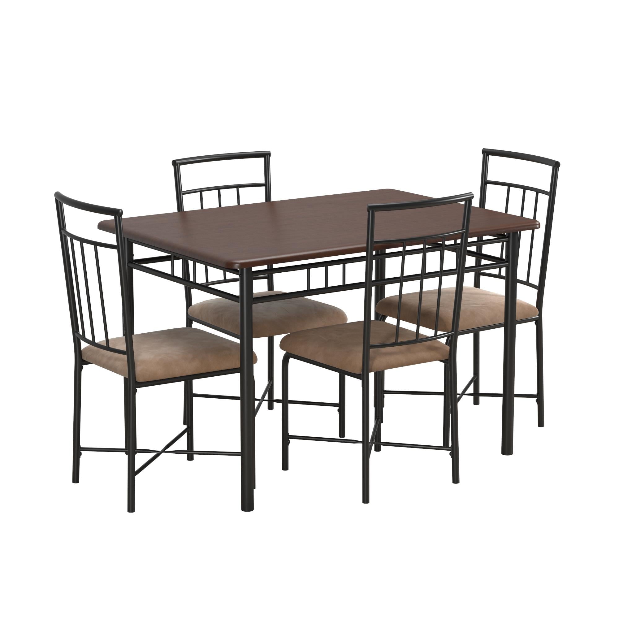 Mainstays Louise Traditional 5-Piece Wood & Metal Dining Set, Deep Walnut