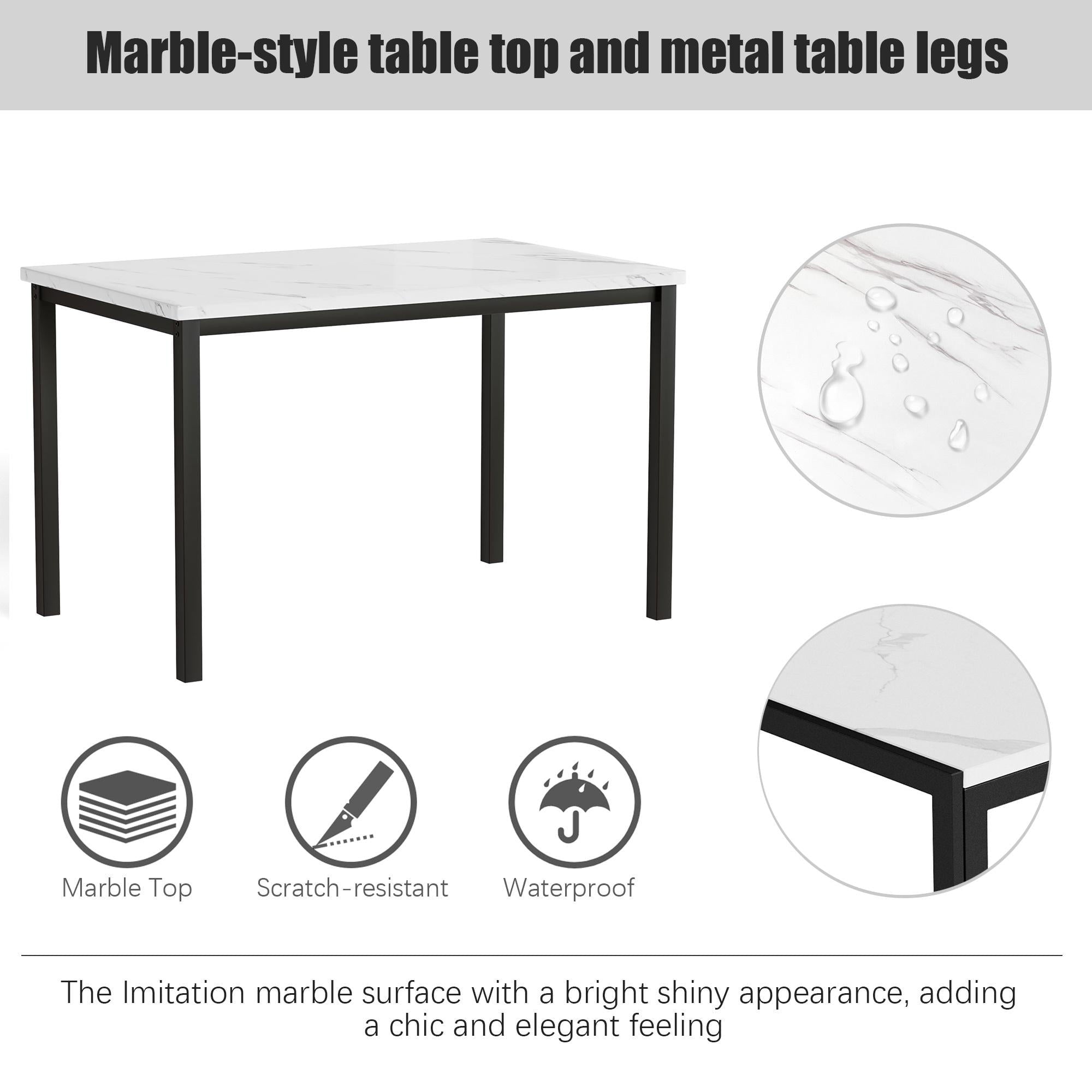 PAPROOS Dining Table Set for 4, Modern 5-Piece Kitchen Table Set with Faux Marble Top and Velvet Upholstery Chairs, Heavy Duty Dinette Sets for Breakfast Nook, Dining Room Table and Chairs, Gray