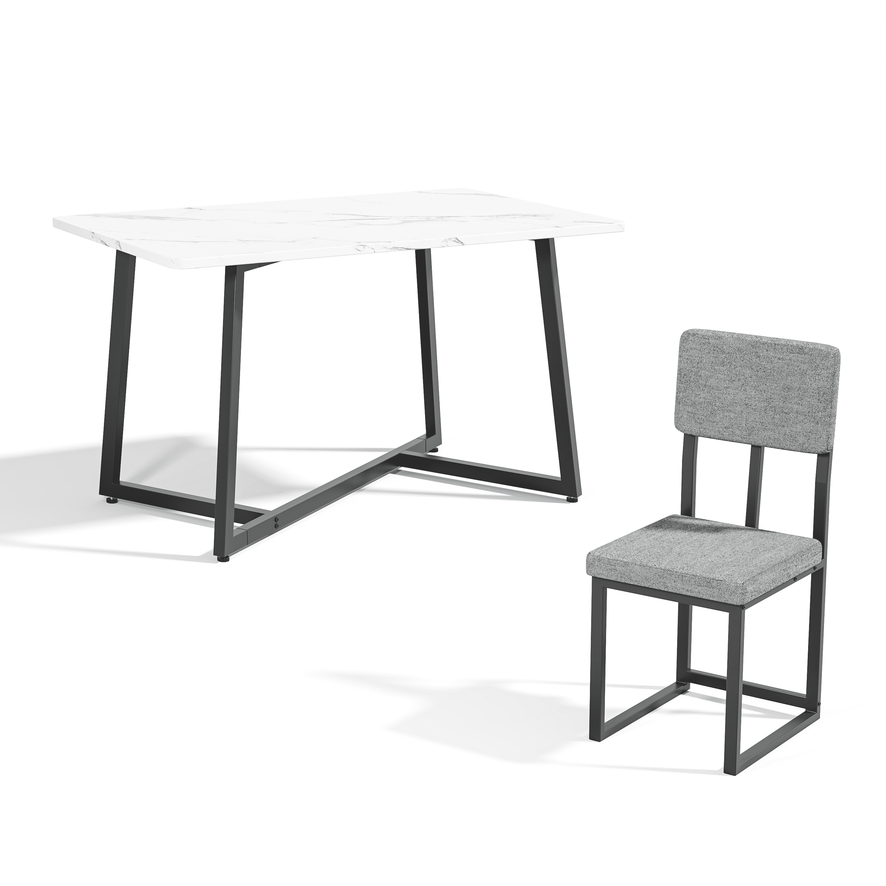 PAPROOS Dining Table Set for 4, 5 Piece Dining Room Table Set with Faux Marble Top and Fabric Upholstery Chairs, Modern Dinette Sets for Breakfast Nook, Kitchen Table and Chairs Set, White&Gray