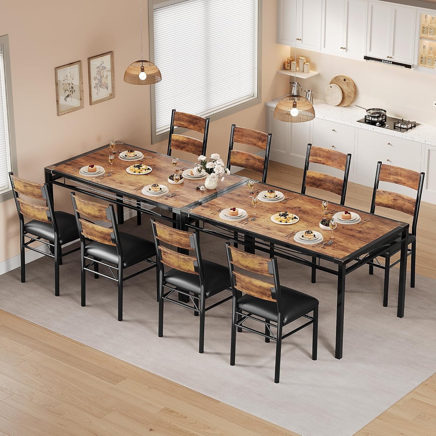 Dining Table Set for 4, Dining Room Table Set for 4 with Upholstered Chairs, Wood Kitchen Table Chairs Set of 4 with Corner Protector for Small Space, Kitchen, Apartment, Rustic Brown