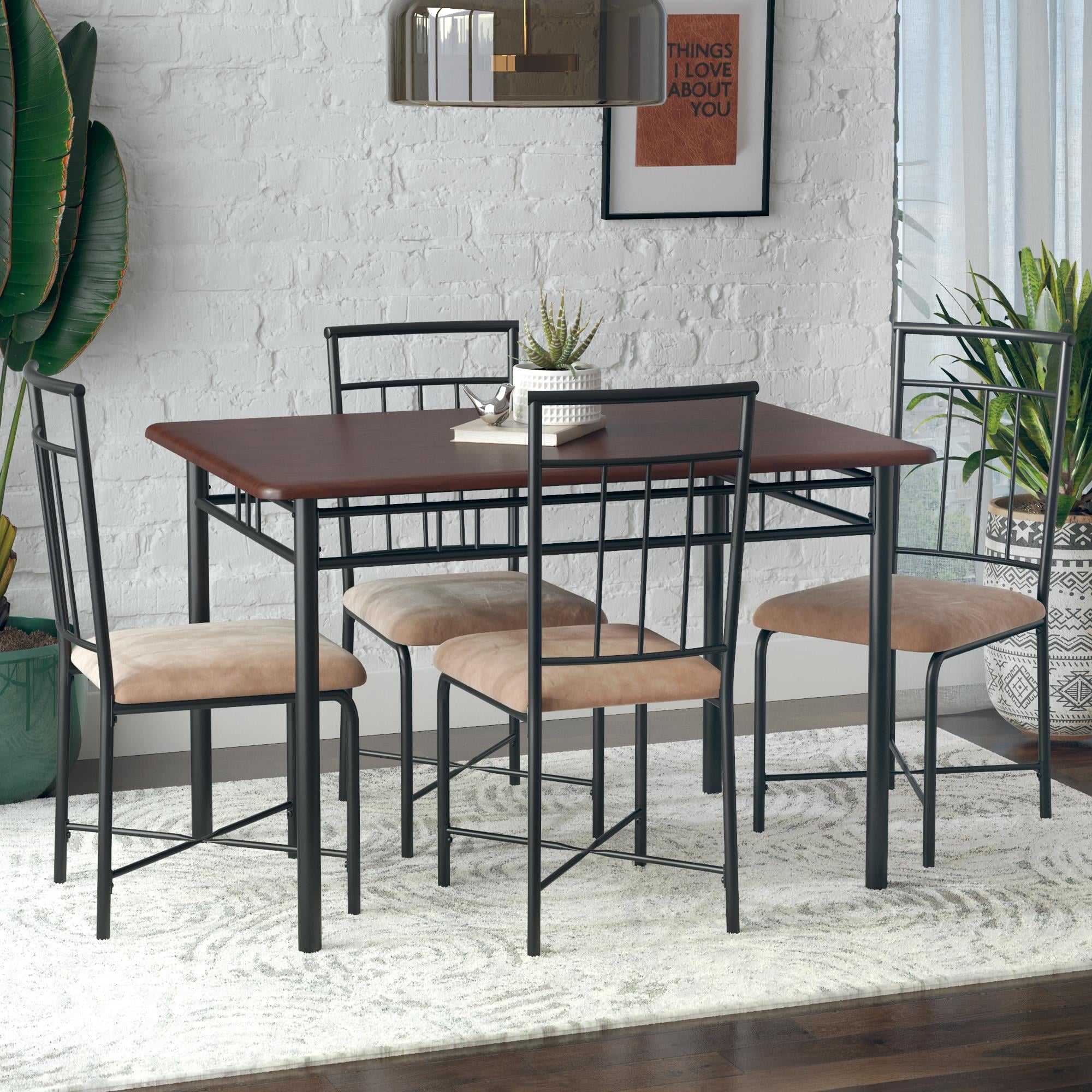 Mainstays Louise Traditional 5-Piece Wood & Metal Dining Set, Deep Walnut