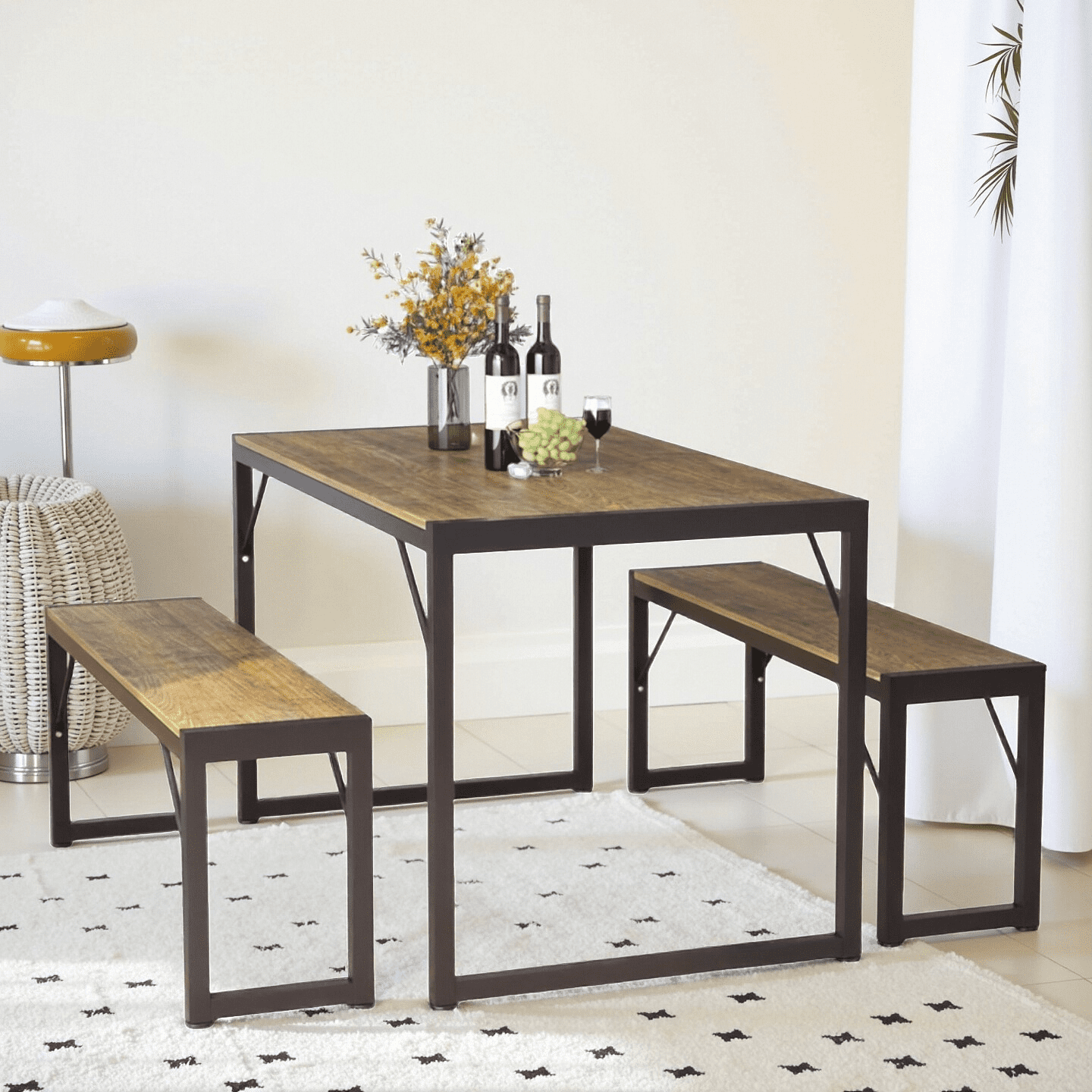 Aiho 4-Piece Dining Table Set - Industrial Kitchen Table & Chairs with Stain-Resistant Oak Top, Space Saving Design for Small Homes, Retro