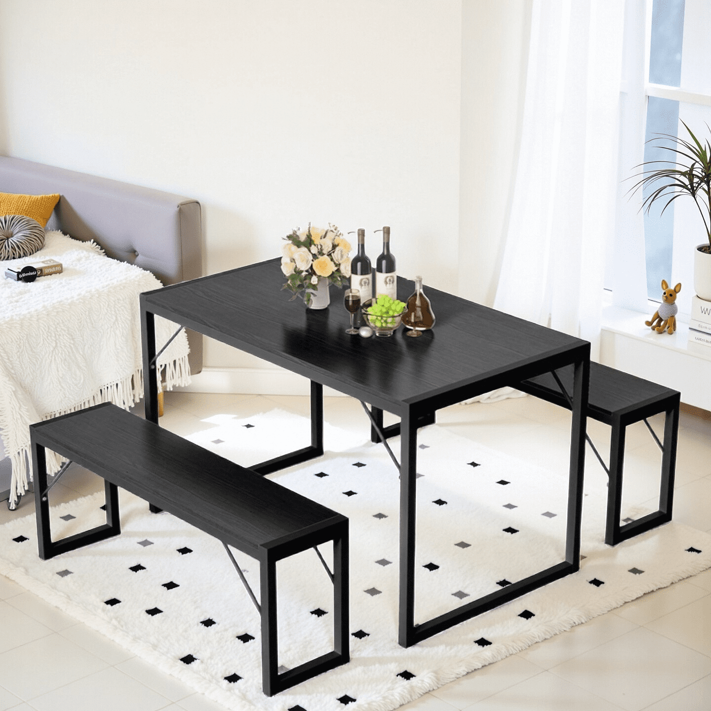 Aiho 4-Piece Dining Table Set - Industrial Kitchen Table & Chairs with Stain-Resistant Oak Top, Space Saving Design for Small Homes, Retro