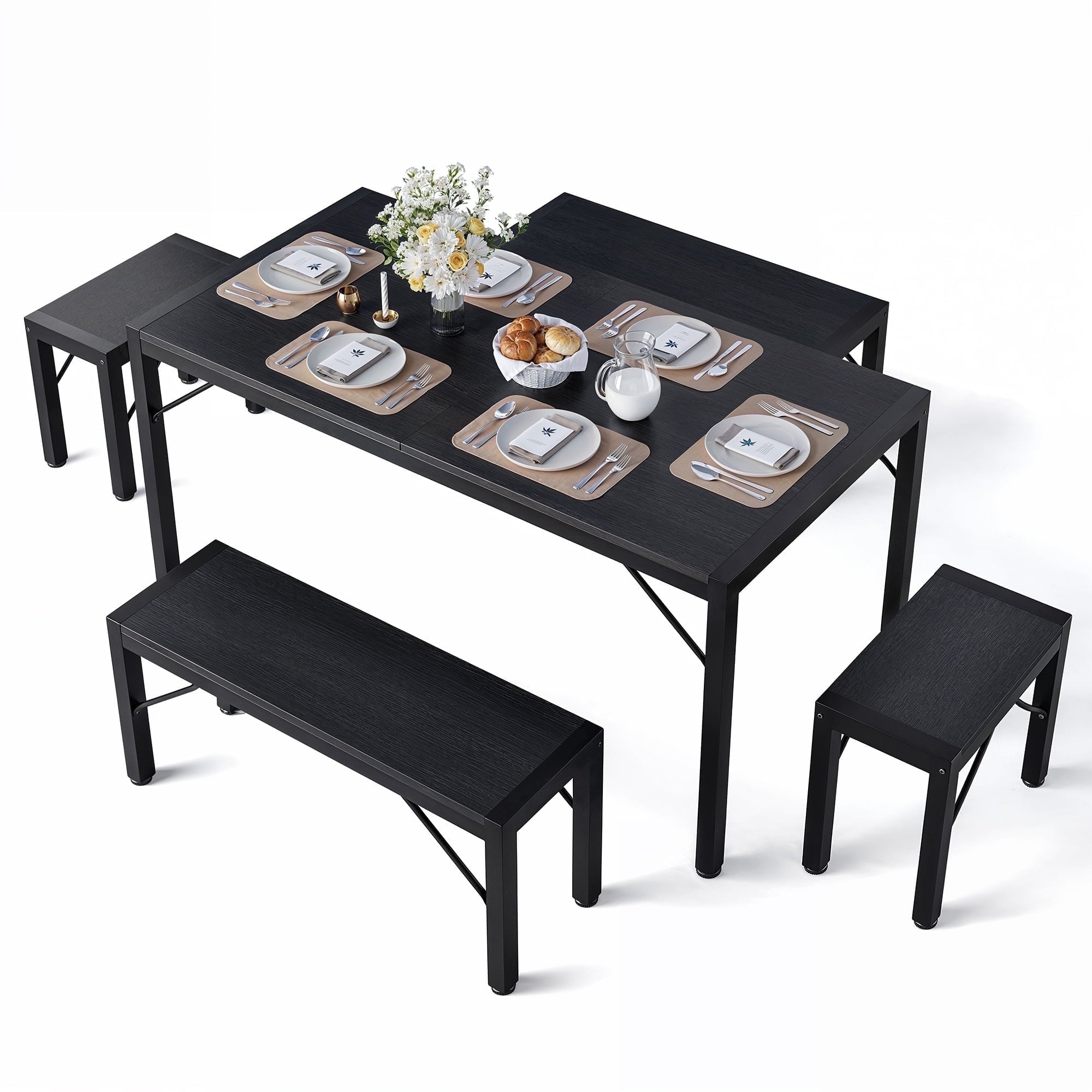 Dining Table Set for 2, Asofer Kitchen Table Set with Upholstered PU Leather Chairs for Kitchen Room, Living Room, Apartment, Black