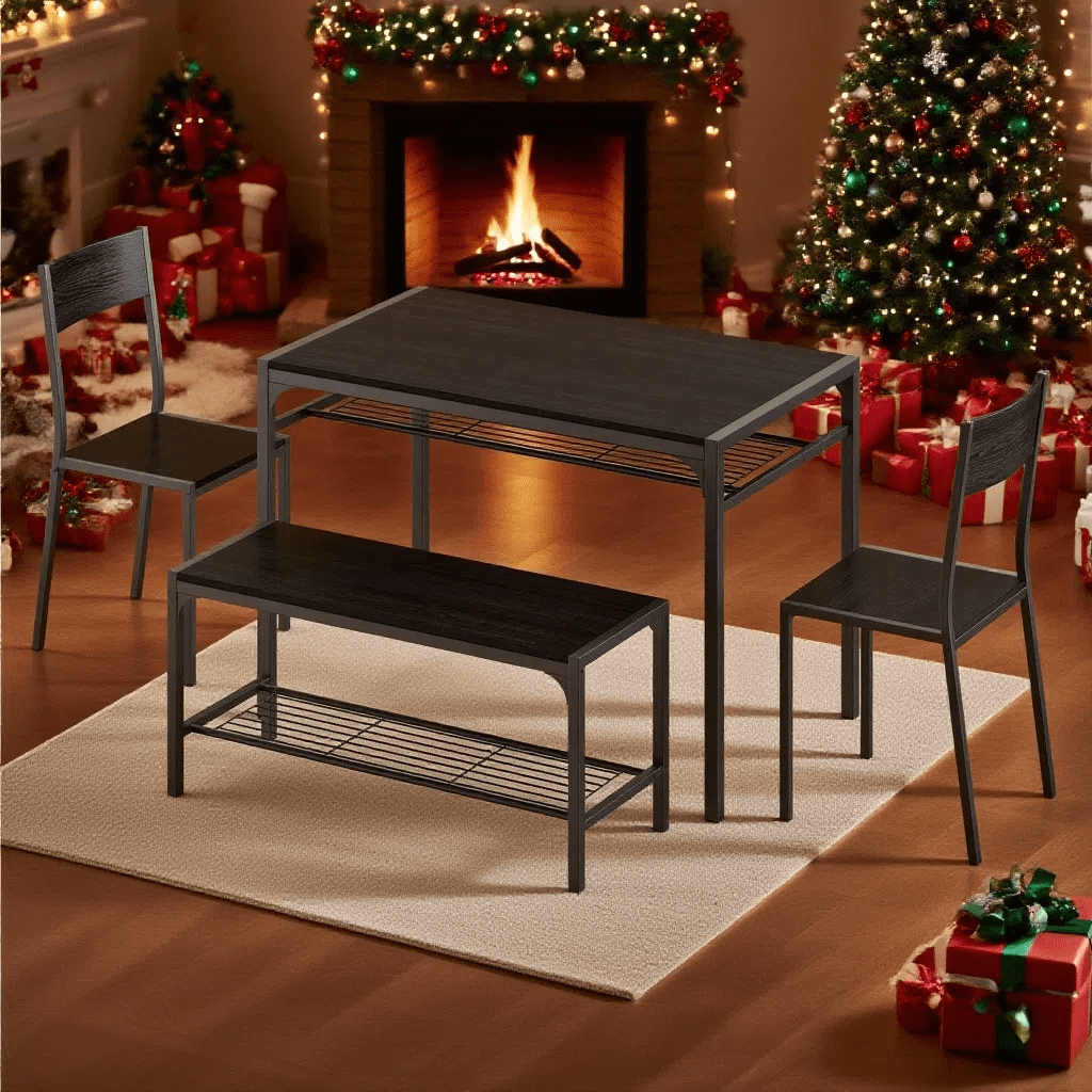 Dining Table Set for 2, Asofer Kitchen Table Set with Upholstered PU Leather Chairs for Kitchen Room, Living Room, Apartment, Black