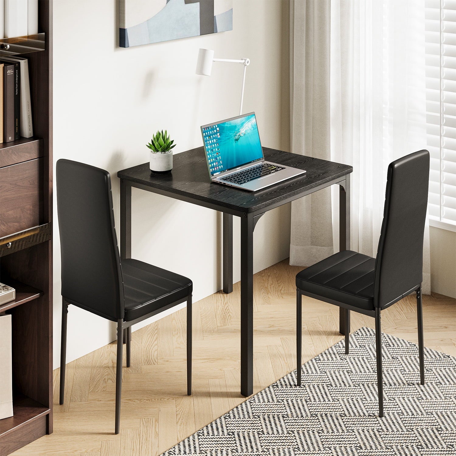 Dining Table Set for 2, Asofer Kitchen Table Set with Upholstered PU Leather Chairs for Kitchen Room, Living Room, Apartment, Black