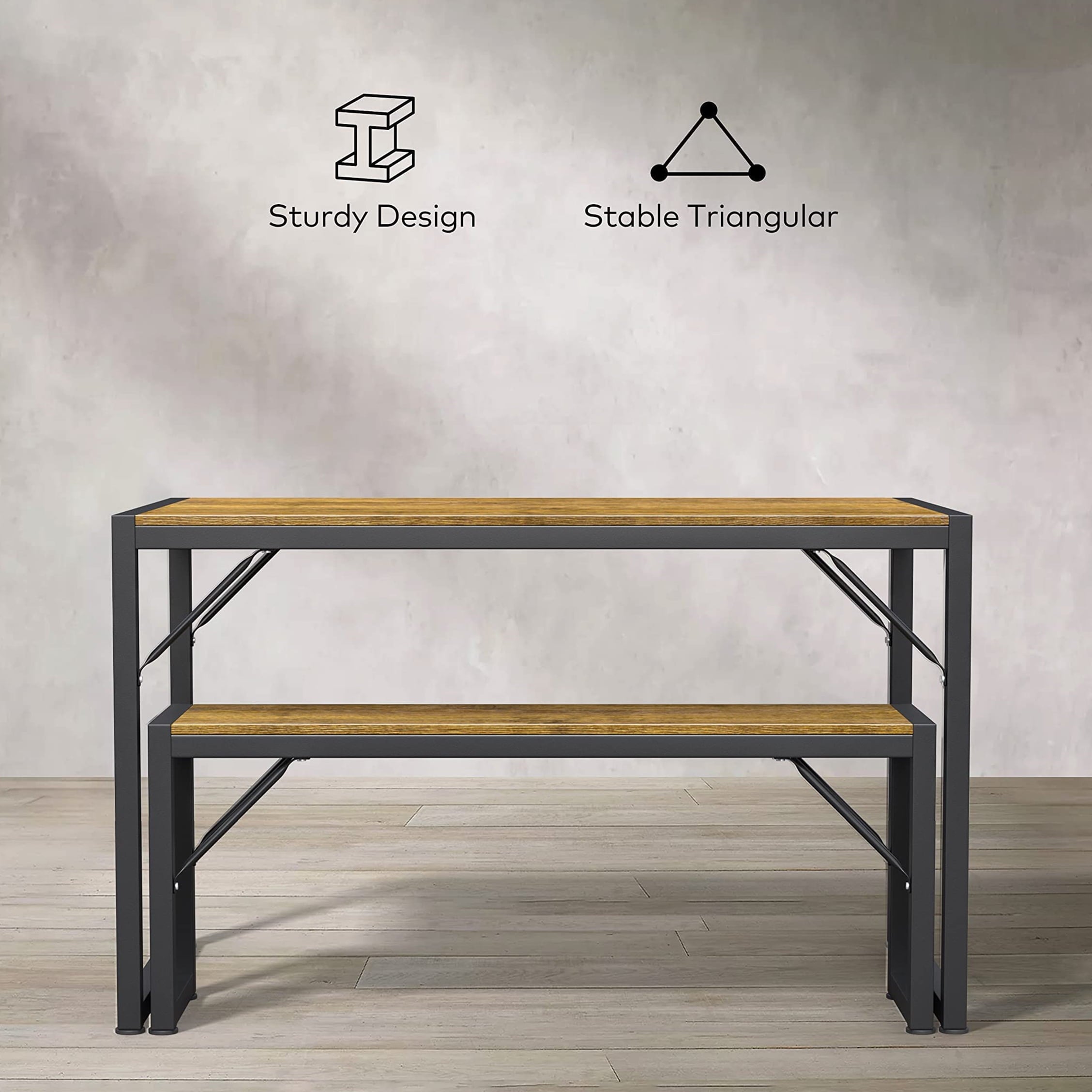 Aiho 4-Piece Dining Table Set - Industrial Kitchen Table & Chairs with Stain-Resistant Oak Top, Space Saving Design for Small Homes, Retro