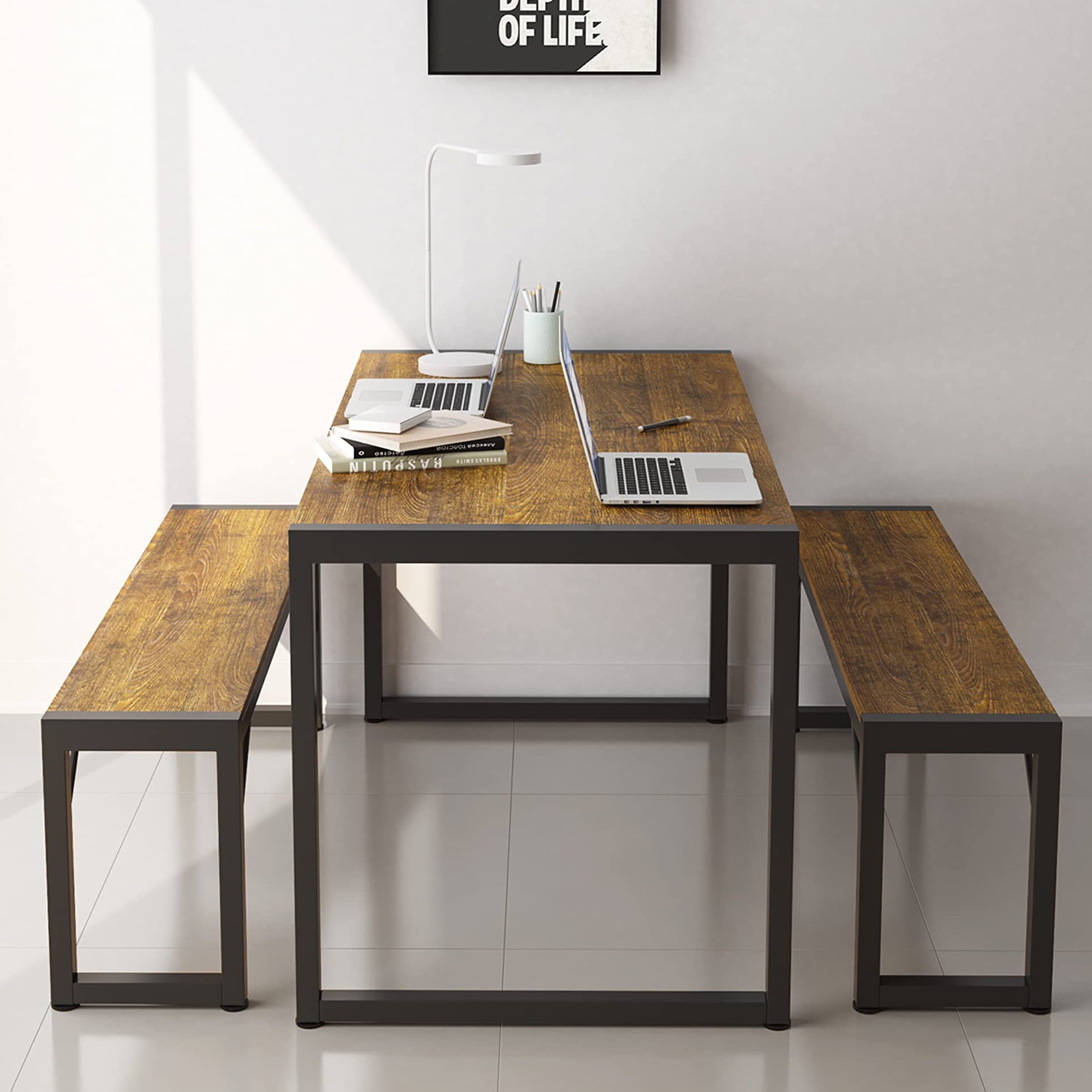 Aiho 4-Piece Dining Table Set - Industrial Kitchen Table & Chairs with Stain-Resistant Oak Top, Space Saving Design for Small Homes, Retro